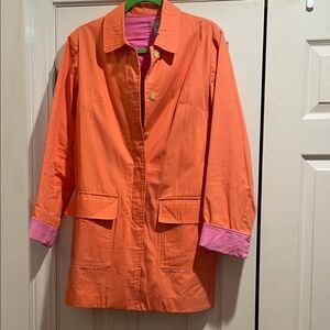 Lilly Pulitzer Vibrant Orange Trench Coat with Pink Cuffs